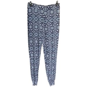 Artisan NY Lounge Pants S Blue White Boho Print Rayon Blend Coastal Soft Pull On